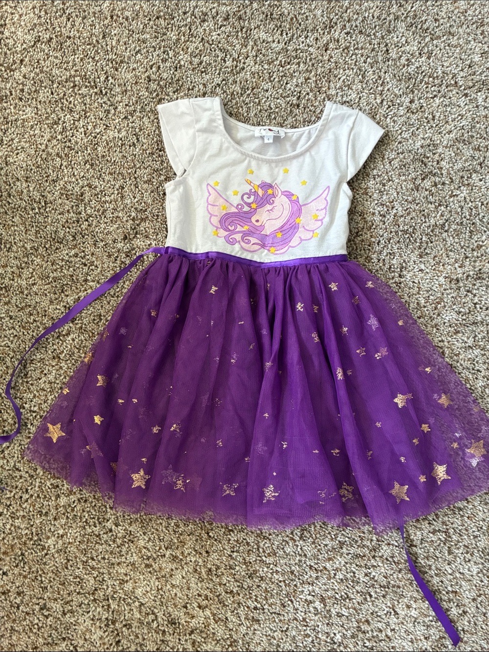 Purple Unicorn Tulle Dress for Kids with White Bodice